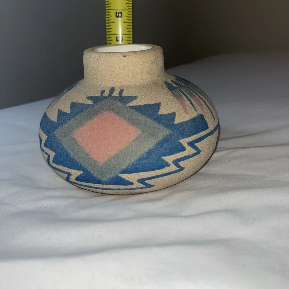 Vintage Sand Art Pottery Candle Tea‎ Light Holder Southwestern Motif Numbered
